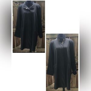 Jones New York Long Black Hidden Button Rain Coat Size L